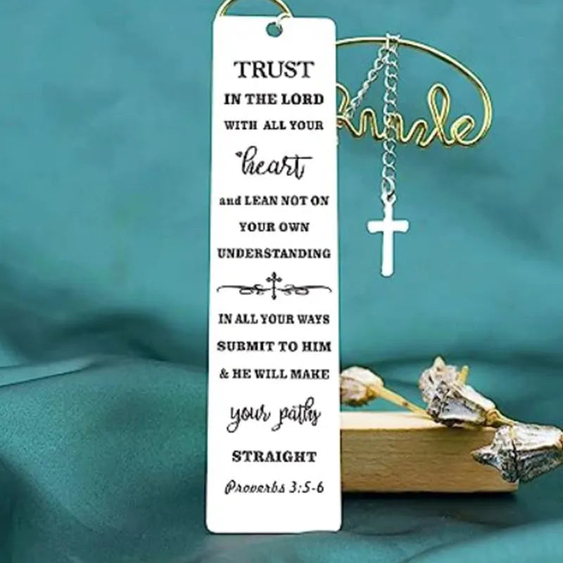 Stainless steel alloy bookmark with Bible verse engraving in European style design