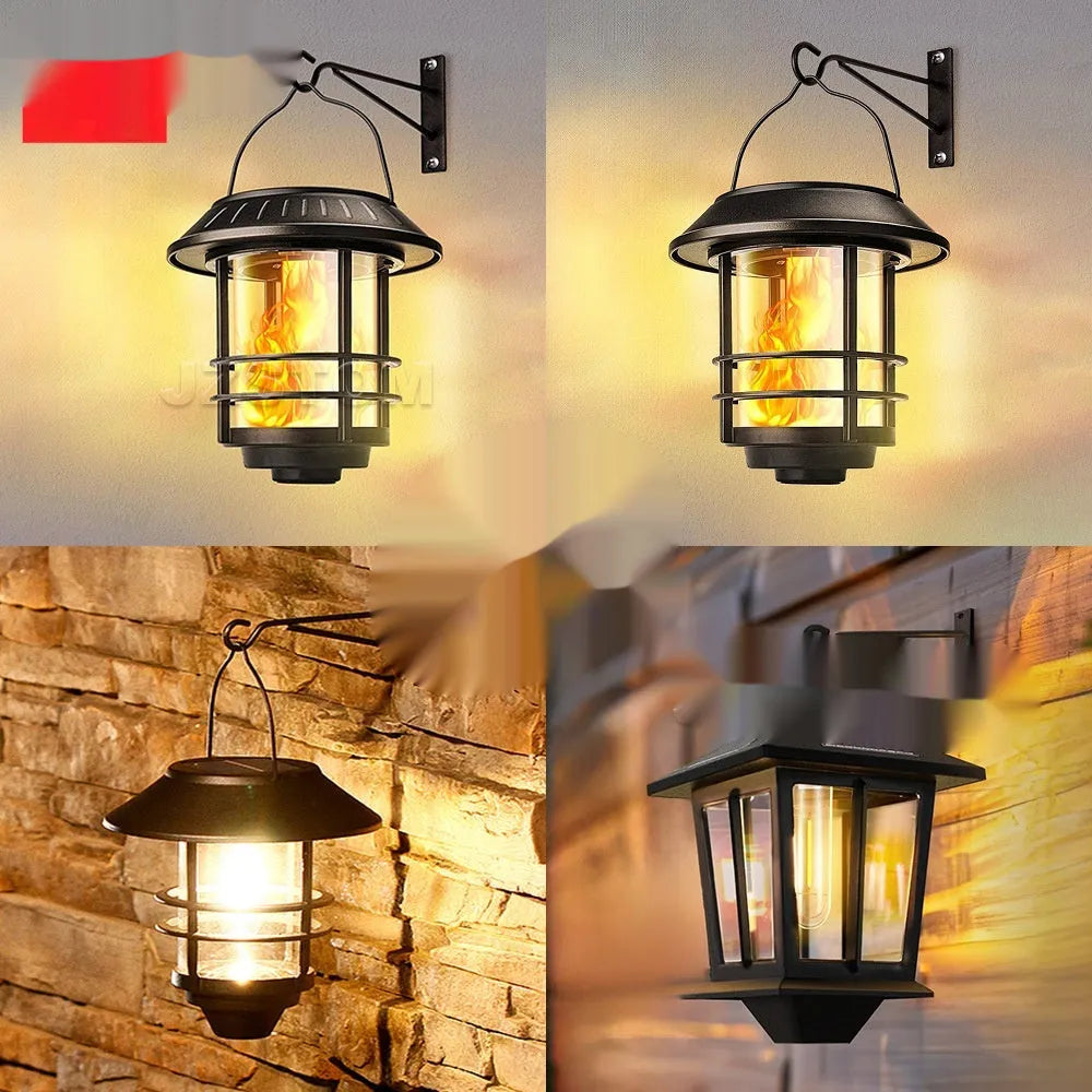 Solar wall lamp in copper rust colour, IP44 waterproof, 5W, retro style for outdoor courtyard, 150x170mm