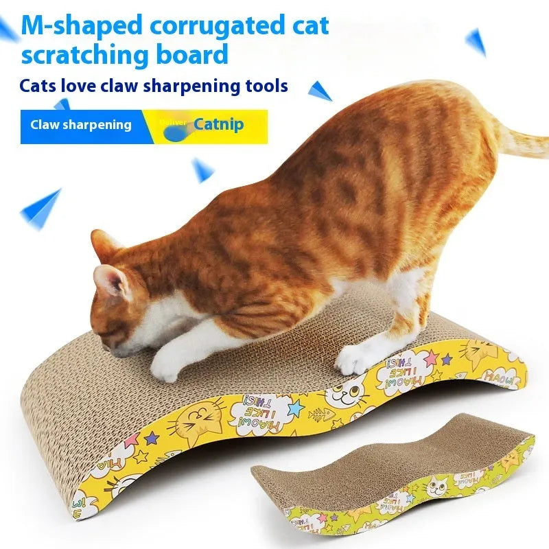 Corrugated cardboard cat scratch board available in geometric shapes like M-type, bone-type, and triangle.