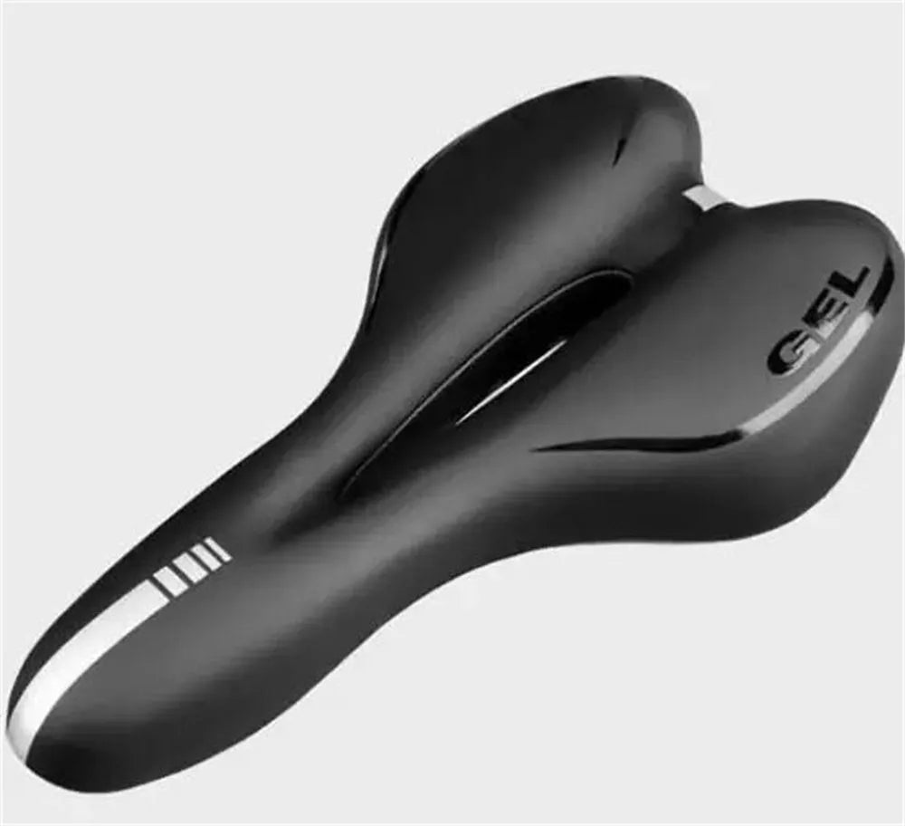 Bicycle saddle cushion with silicone padding, spring suspension, and accessories including waterproof cover and tools