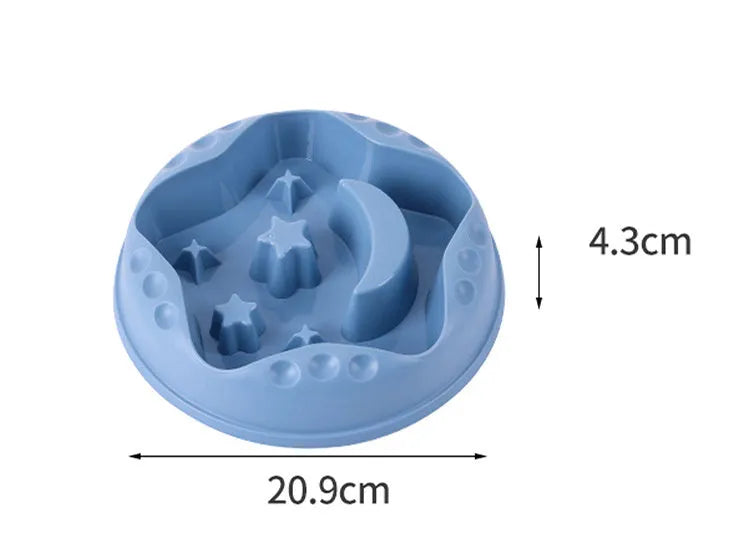 Moon, star, and wing-shaped slow feeder dog bowl in selected colour, showing large capacity food and water design.