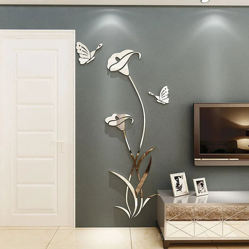 Lily 3D stereo acrylic wall sticker showing dimensional floral design in metallic gold colour