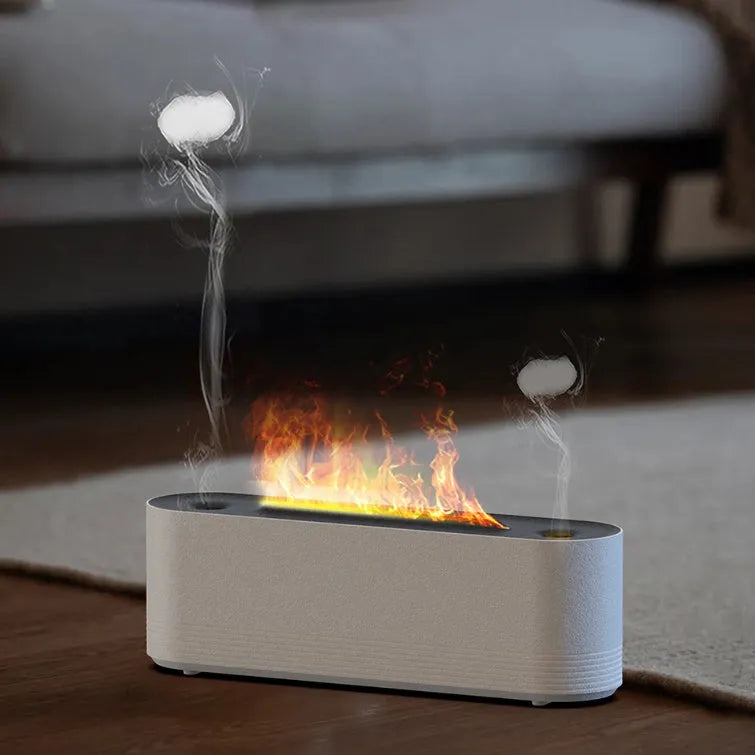 Black Flame Air ultrasonic humidifier and aroma diffuser with coloured LED flame light and visible mist output