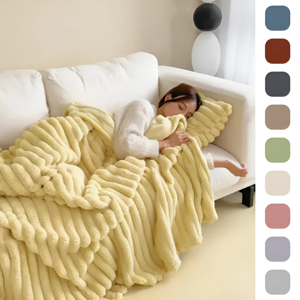 Solid colour double-sided thickening faux rabbit fur blanket in bubble velvet texture