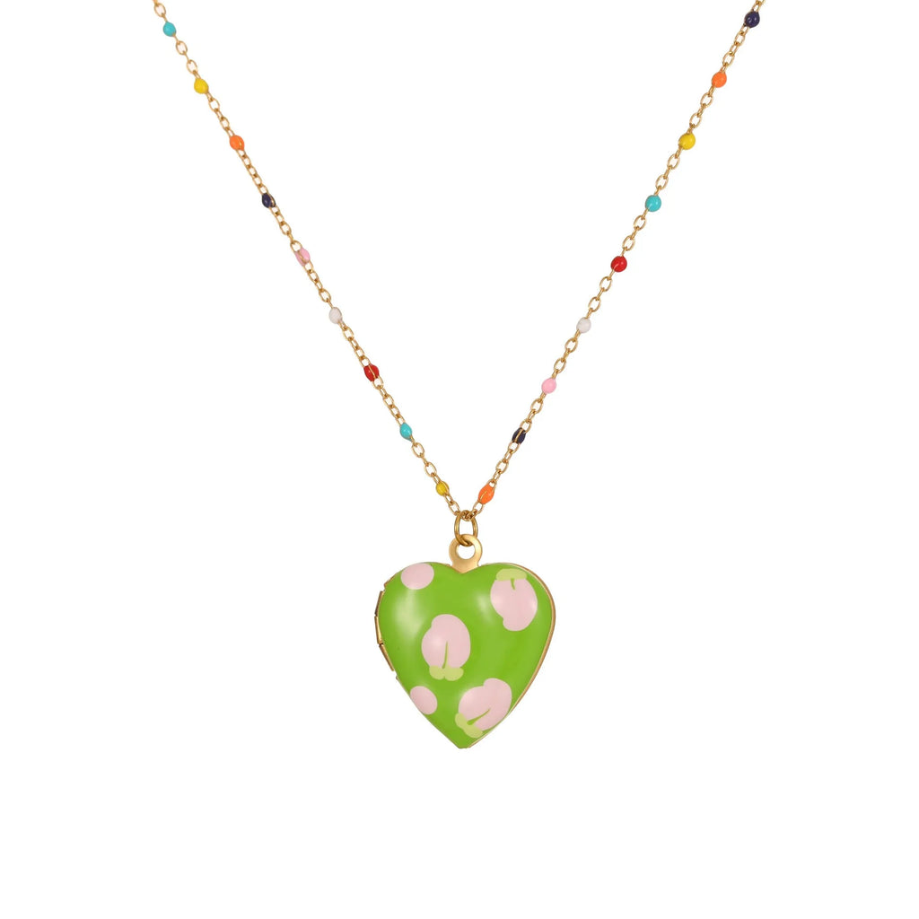 Gold-plated stainless steel necklace with heart-shaped fruit pendant in various designs