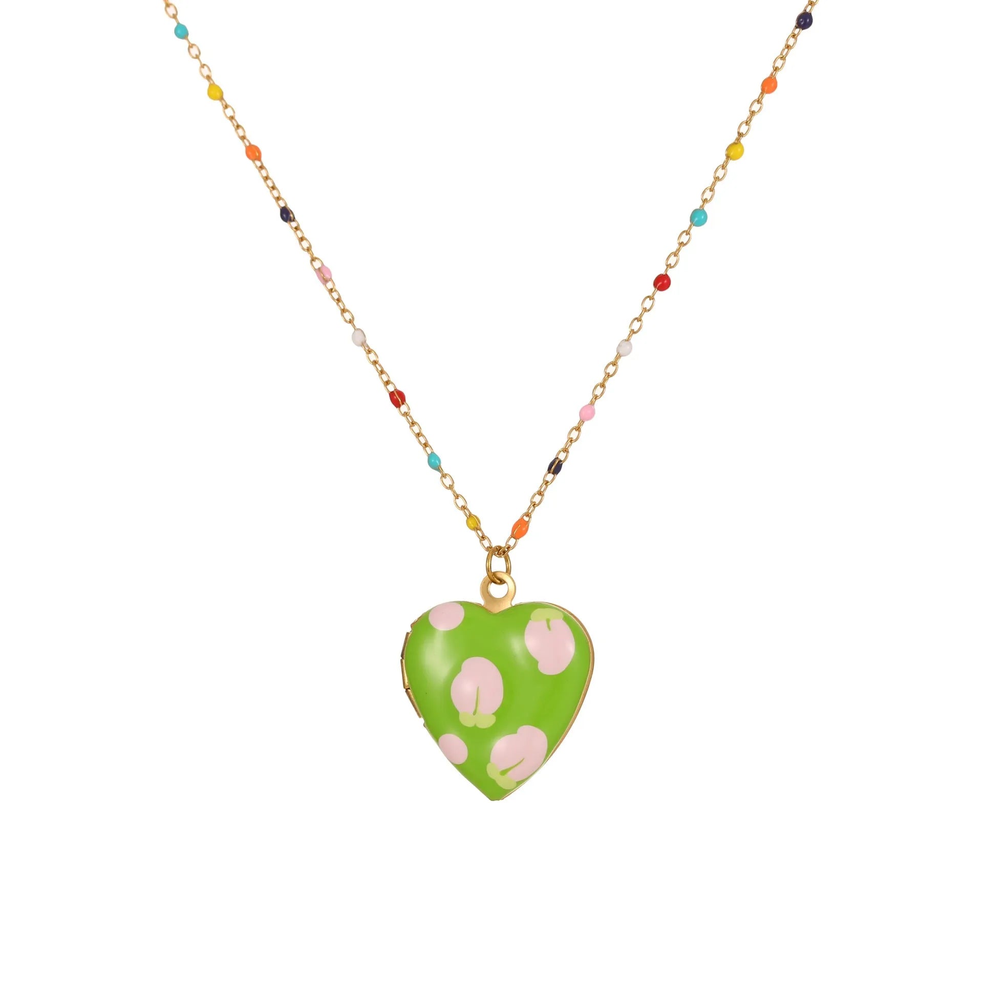 Gold-plated stainless steel necklace with heart-shaped fruit pendant in various designs