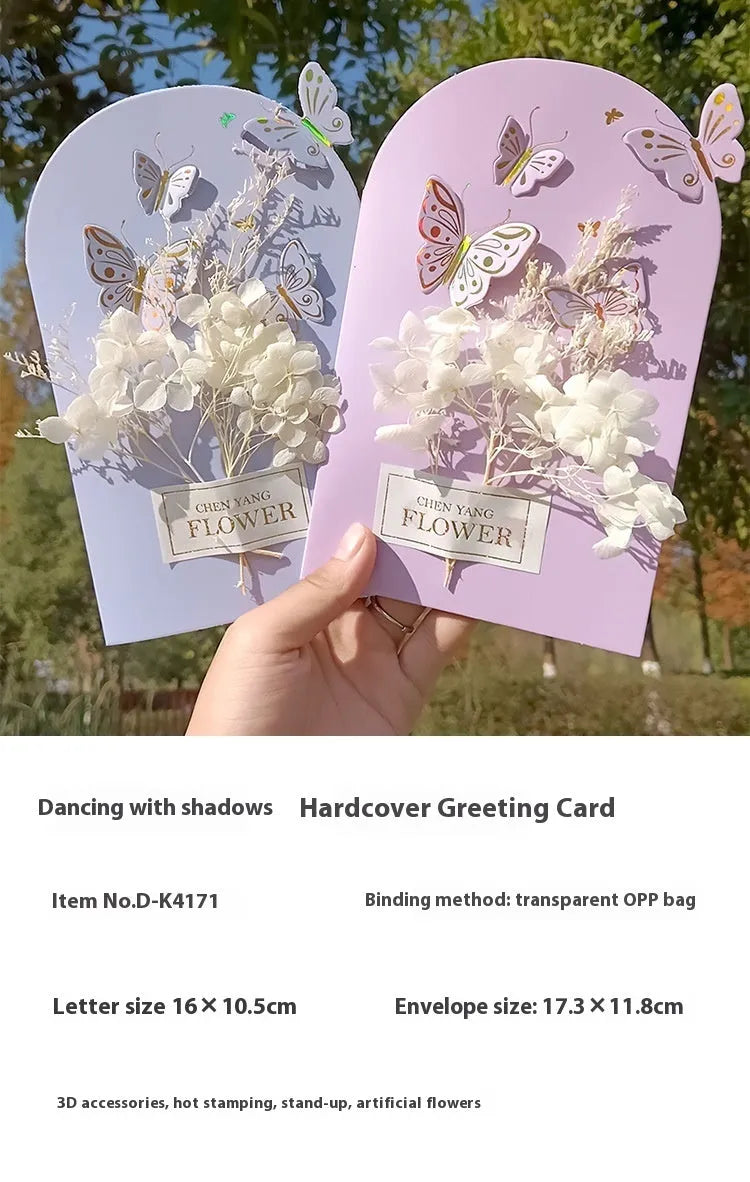 Handmade 3D butterfly shape birthday card with pop-up flowers and hot stamping details.