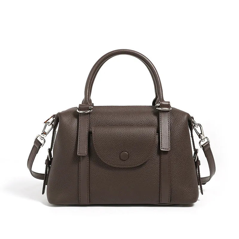 Genuine leather ladies handbag in black, brown or grey with single shoulder strap