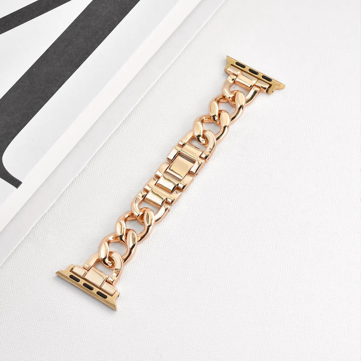 Metal chain link watch strap for Apple Watch in silver gold black rose gold and starlight finishes