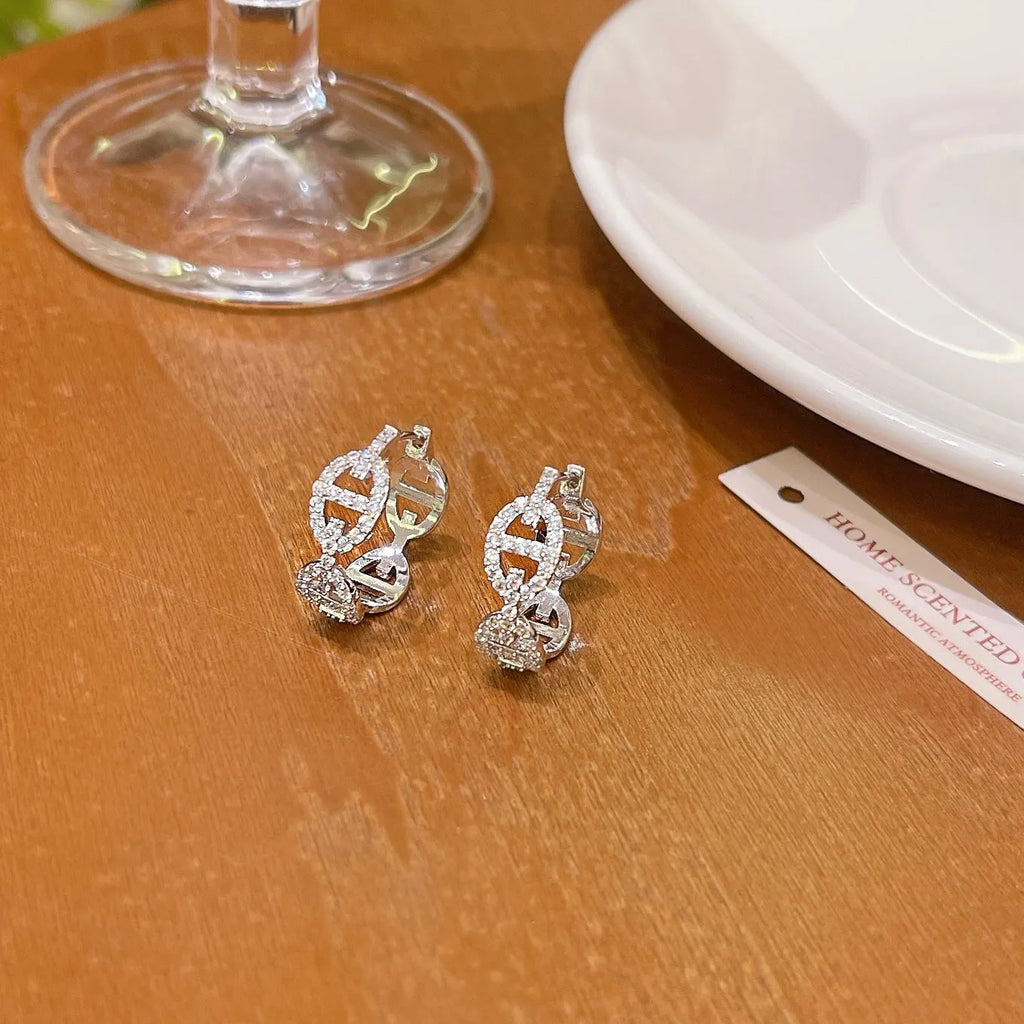 Ladies casual diamond earrings in silver, gold, or rose gold thick gold plating