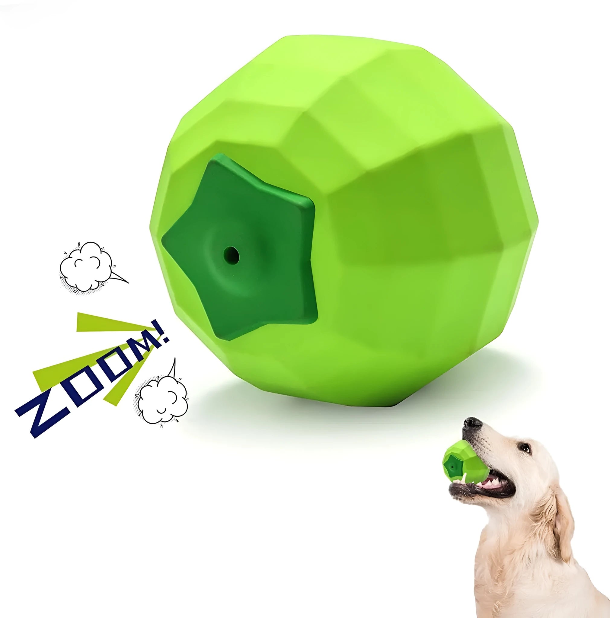Green natural rubber dog squeaky toy ball for aggressive chewers with beef flavour