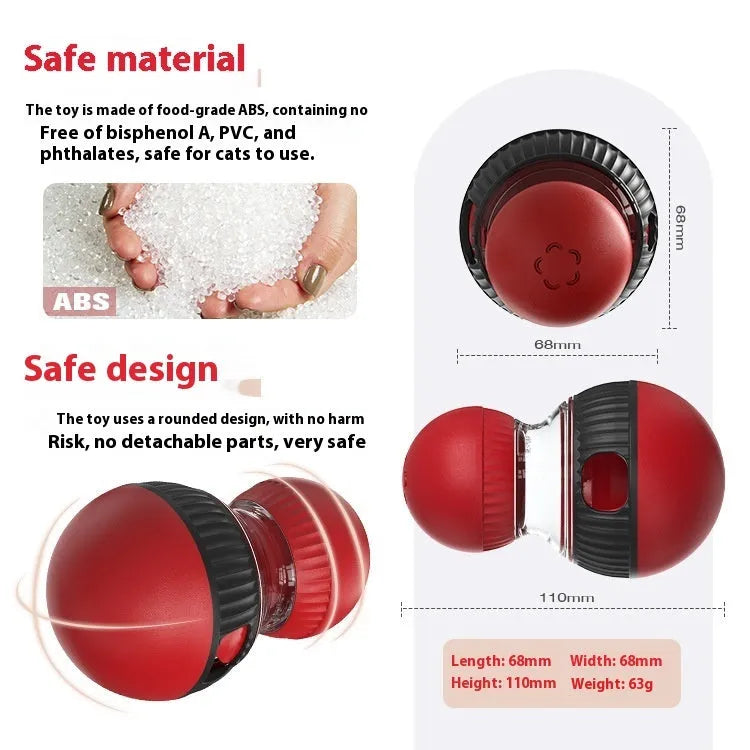 Plastic rotating cat toy ball with sound mechanism and treat dispensing hole measuring 155mm