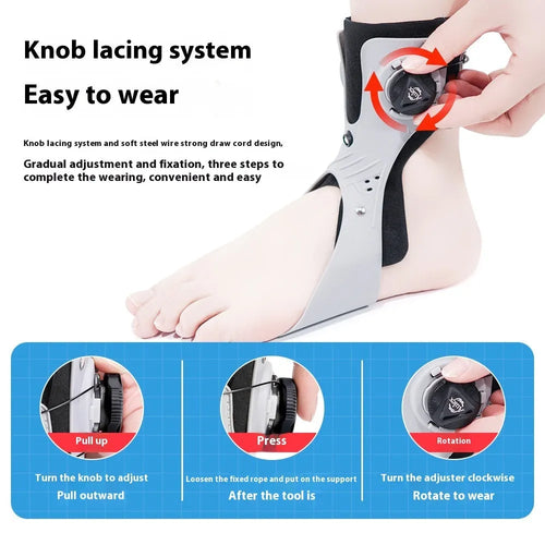 Grey ankle support brace with airbag button closure system for left foot