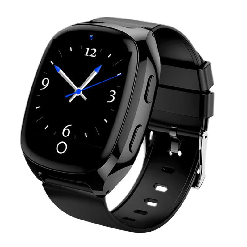 Black GPS smartwatch for children with 1.54-inch touch screen showing location tracking interface