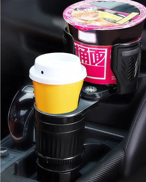 Carbon fibre black adjustable car cup holder with retractable base extended.