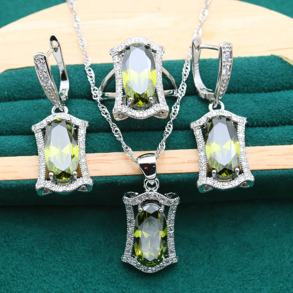 Anti-allergy zircon jewellery set with snake bone chain necklace, earrings, ring and bracelet in yellow colour