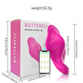 Rose red APP remote control wearable female massager with cute butterfly design on a white background.