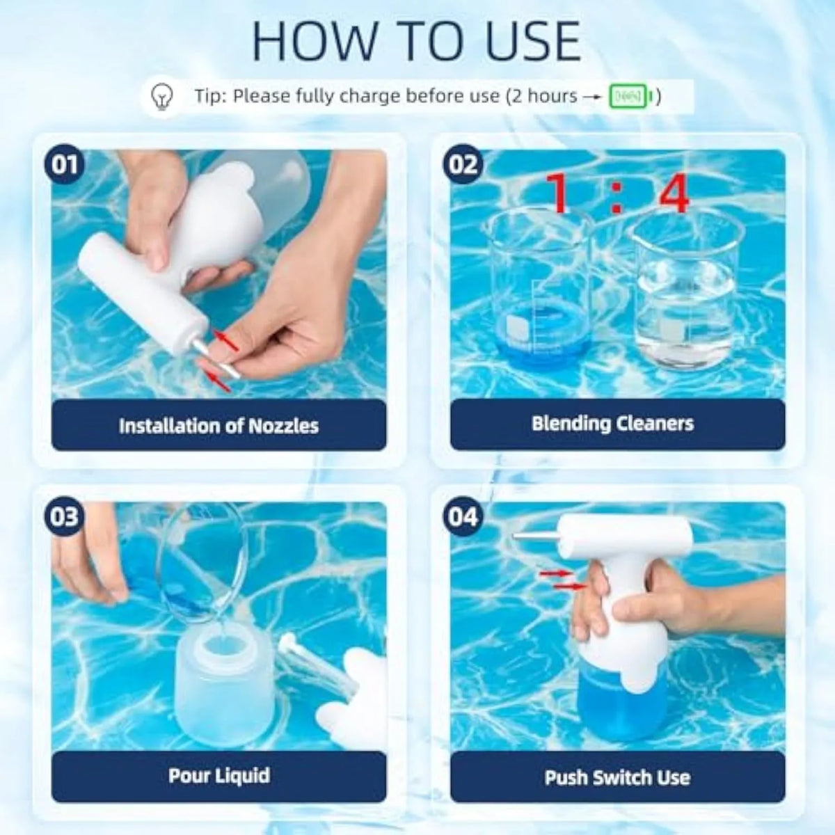 White electric foam soap dispenser for pet baths and household cleaning with rechargeable battery