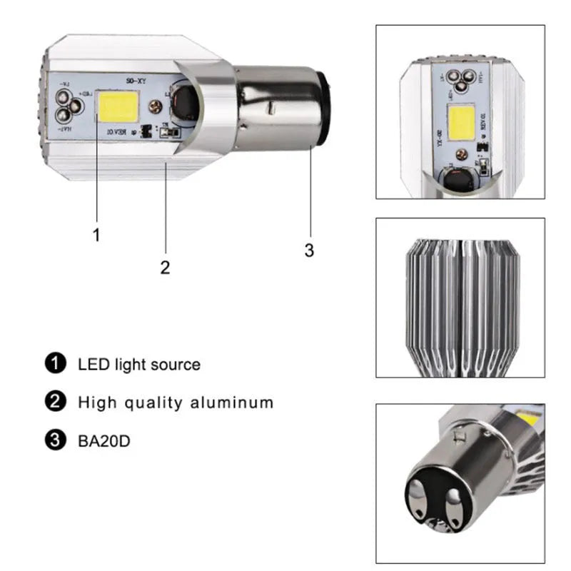 Motorcycle LED headlights with M4 Double Claw H6 H4 Three Claw compatibility in aluminium construction