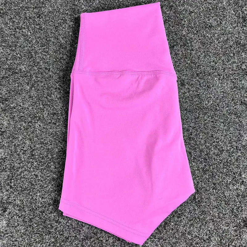 Women's high waist yoga shorts in nylon fabric available in multiple colours and sizes