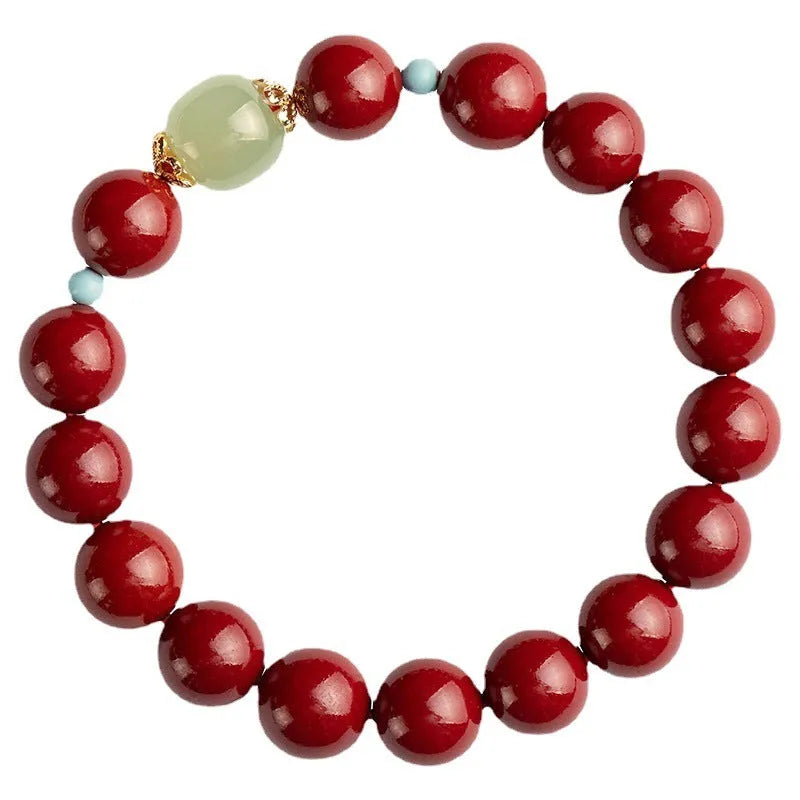 Purple gold sand cinnabar and coated metal bracelet with geometric ellipse beads.