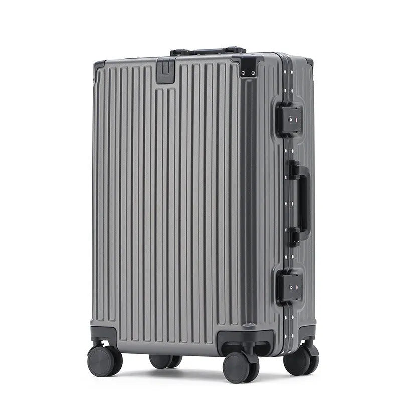 Hard shell aluminium frame luggage in avocado green colour with wheels and retractable handle