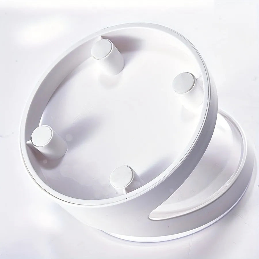 White clear elevated plastic cat food bowl with anti-vomit tilt design.