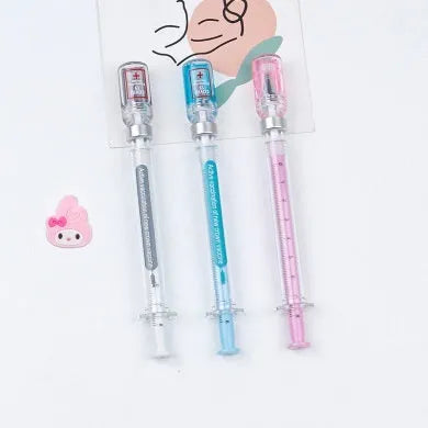 Creative vaccine pen design gel pen with 0.5mm black refill, 15.7cm plastic novelty writing instrument