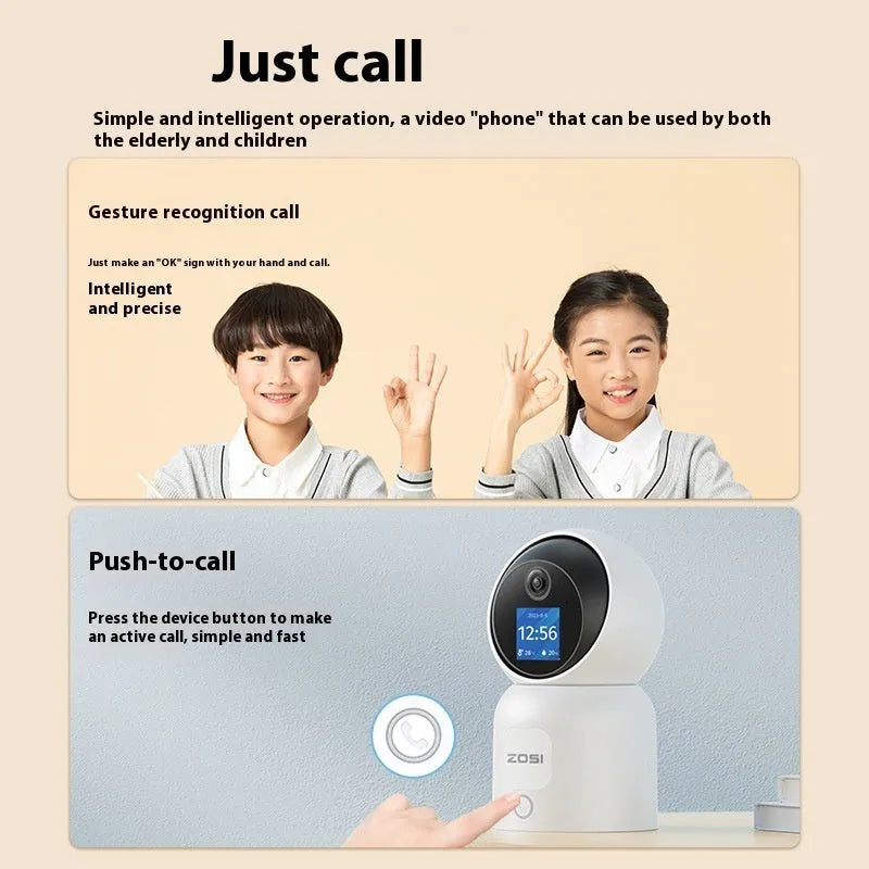 Zhou Shi wireless indoor security camera with large screen display mounted on wall