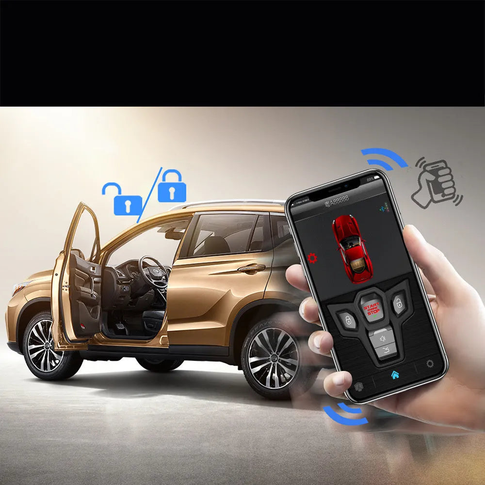 Red and frosted black car alarm system with remote control units for 3000m vehicle security monitoring