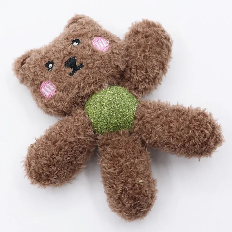 Soft stuffed catnip ball toy in animal design for chewing and play.