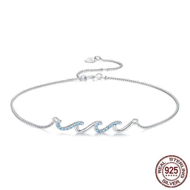 S925 sterling silver women's anklet with blue HAILANG shape, colour SCT031, single anklet