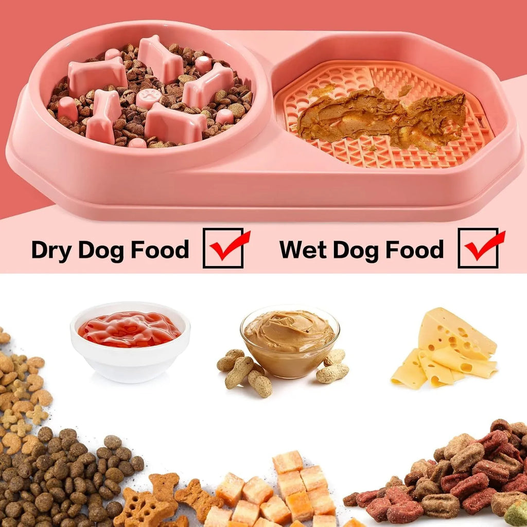 Blue slow feeder dog bowl with maze pattern for anti gulping feeding