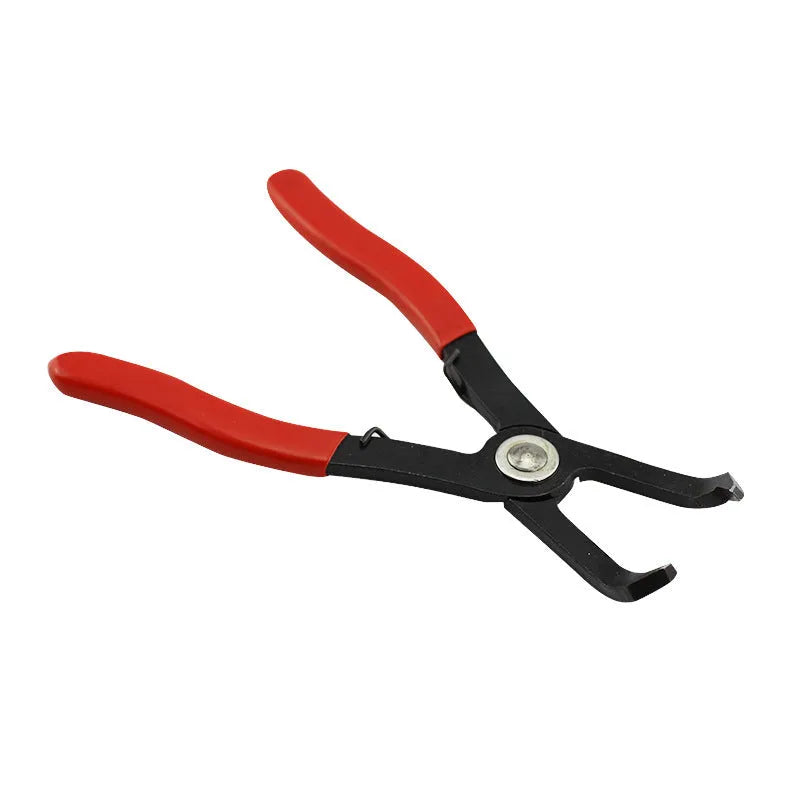 Red interior round nail removal pliers with adjustable jaws for door panels.