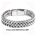 Silver geometric titanium steel men's bracelet shown in 4x8mm and 5x10mm width styles.