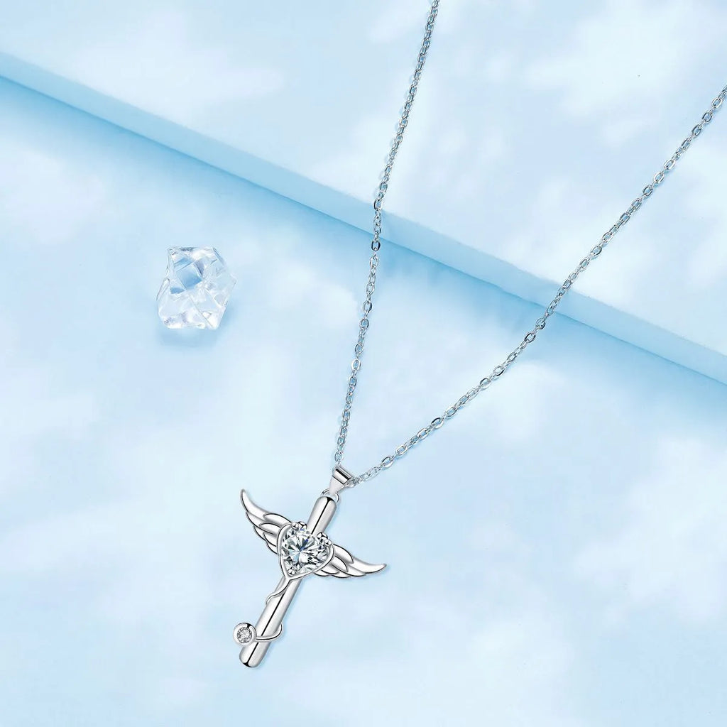 Cross stethoscope pendant necklace with wings charm in copper with electroplated finish