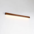 Modern walnut-colour wood log strip wall lamp with integrated LED lighting mounted on a wall.