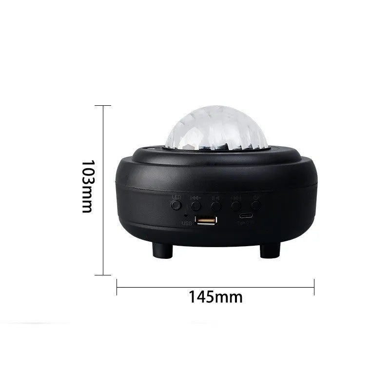 White Galaxy Star Projector night lamp showing star projection on wall and ceiling