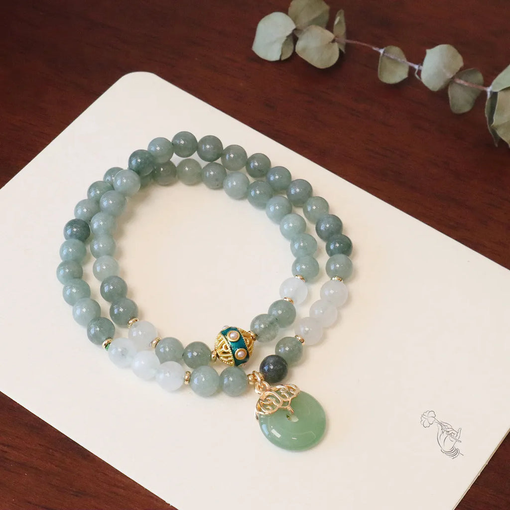 Women's New Chinese style bracelet with Myanmar jade components, safety buckle pendant, and geometric lucky bead design