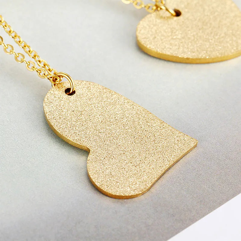 Geometric heart-shaped titanium steel pendant necklace in minimalist Japanese-South Korean style
