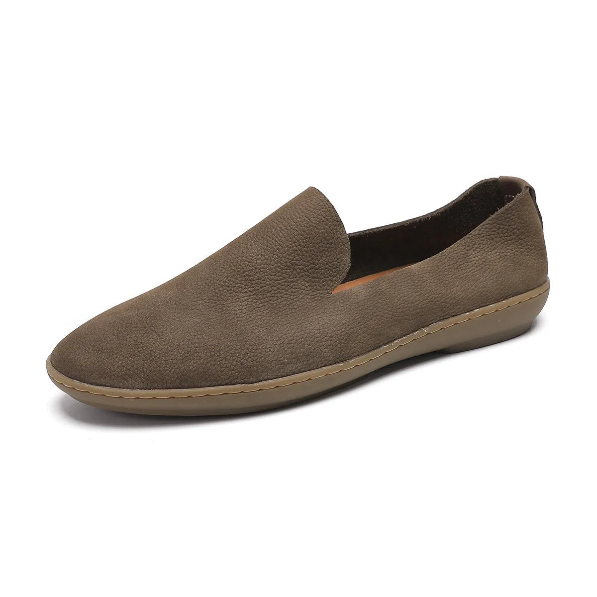 Men's handmade casual leather shoes in khaki or grey with flat wedge rubber sole