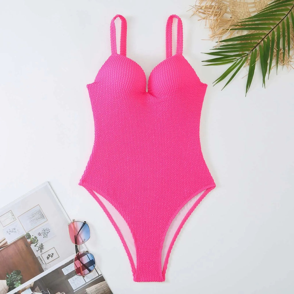 Women's one-piece swimsuit with sunken stripe pattern in sleeveless design