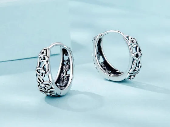 Retro hollow butterfly zircon earrings in S925 sterling silver with 14mm height and 5mm width for women