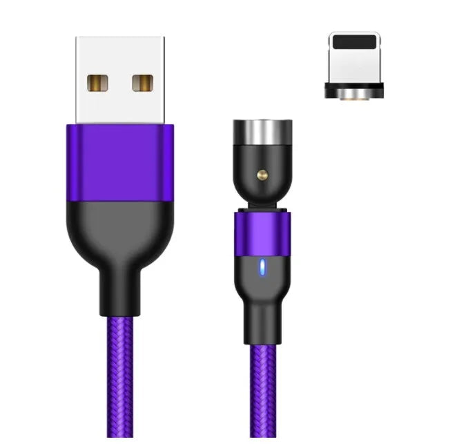 Essager black braided magnetic charging cable with blue LED light, showing 360-degree rotating connector.