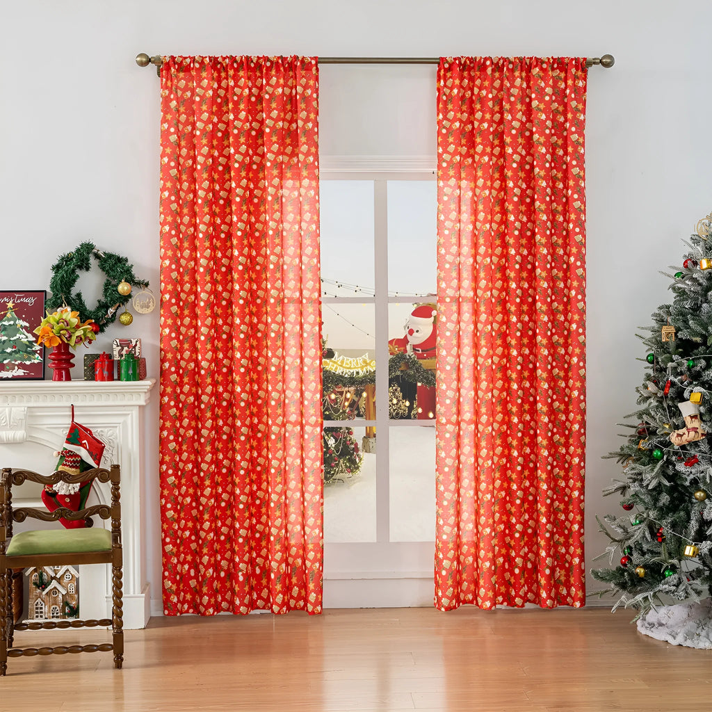 Green Christmas curtain with printed snowman and angel pattern, 1 metre length