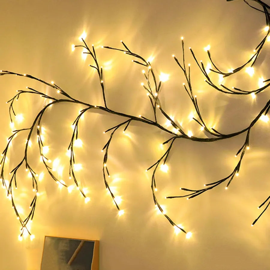 Flexible willow vine LED Christmas garland light with warm white LEDs and birch bark texture