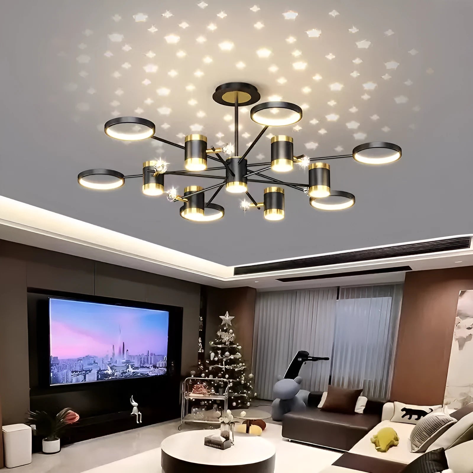 Black 13-head Nordic star chandelier with iron construction and remote control