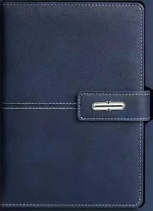 A5 notebook with PU leather cover shown in multiple colour options including black, red, green, blue, and orange.