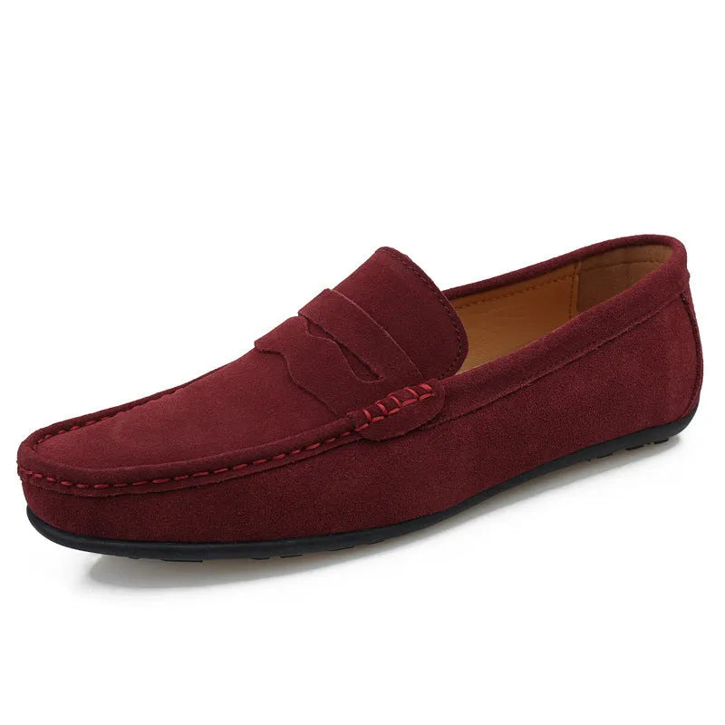 Men's suede loafers in multiple colours with slip-on design and round toe