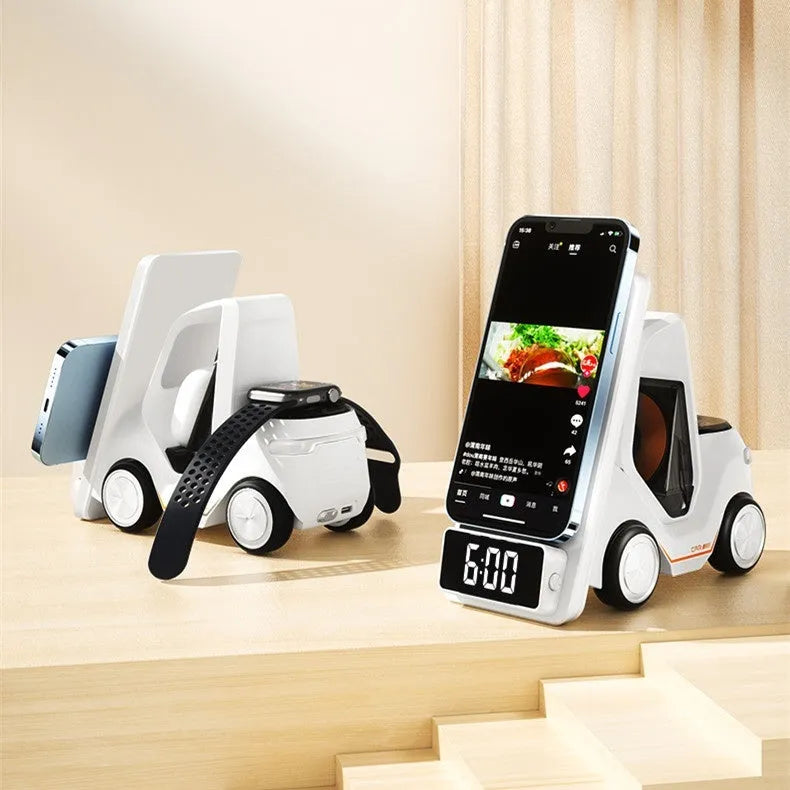 15W three-in-one wireless fast charging bracket in grey, white, yellow, or orange with USB Type-C connection